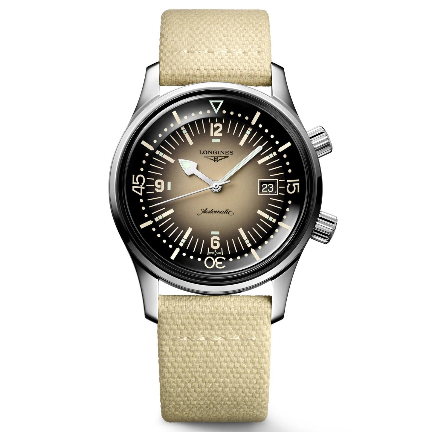 Longines horloge Legend Diver Watch 42mm beige automatisch staal L3.774.4.30.2