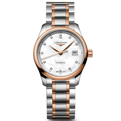 Longines horloge Master Collection 29mm parelmoer diamanten automatisch staal roségoud L2.257.5.89.7