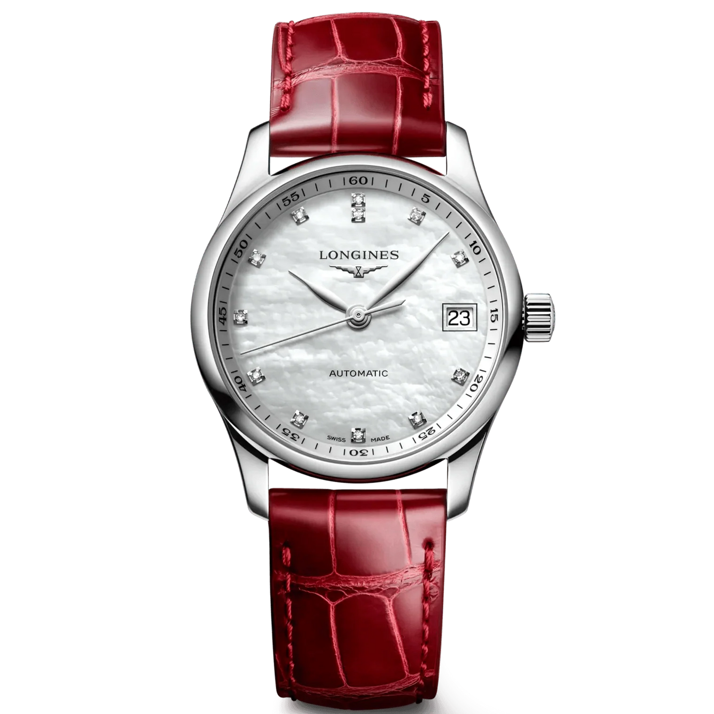 Longines horloge Master Collection 34mm parelmoer diamanten automatisch staal L2.357.4.87.2