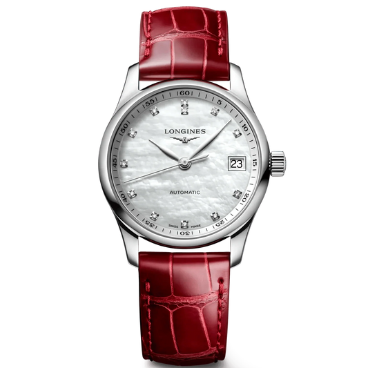 Longines horloge Master Collection 34mm parelmoer diamanten automatisch staal L2.357.4.87.2