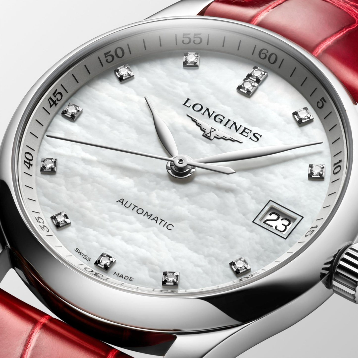 Longines horloge Master Collection 34mm parelmoer diamanten automatisch staal L2.357.4.87.2