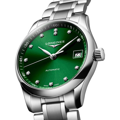 Longines horloge Master Collection 34mm groen diamanten automatisch staal L2.357.4.99.6