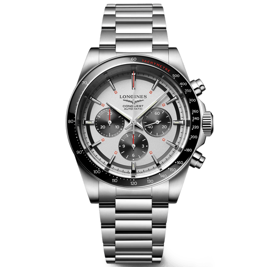 Longines horloge New Conquest 42mm zilver automatisch staal L3.835.4.72.6