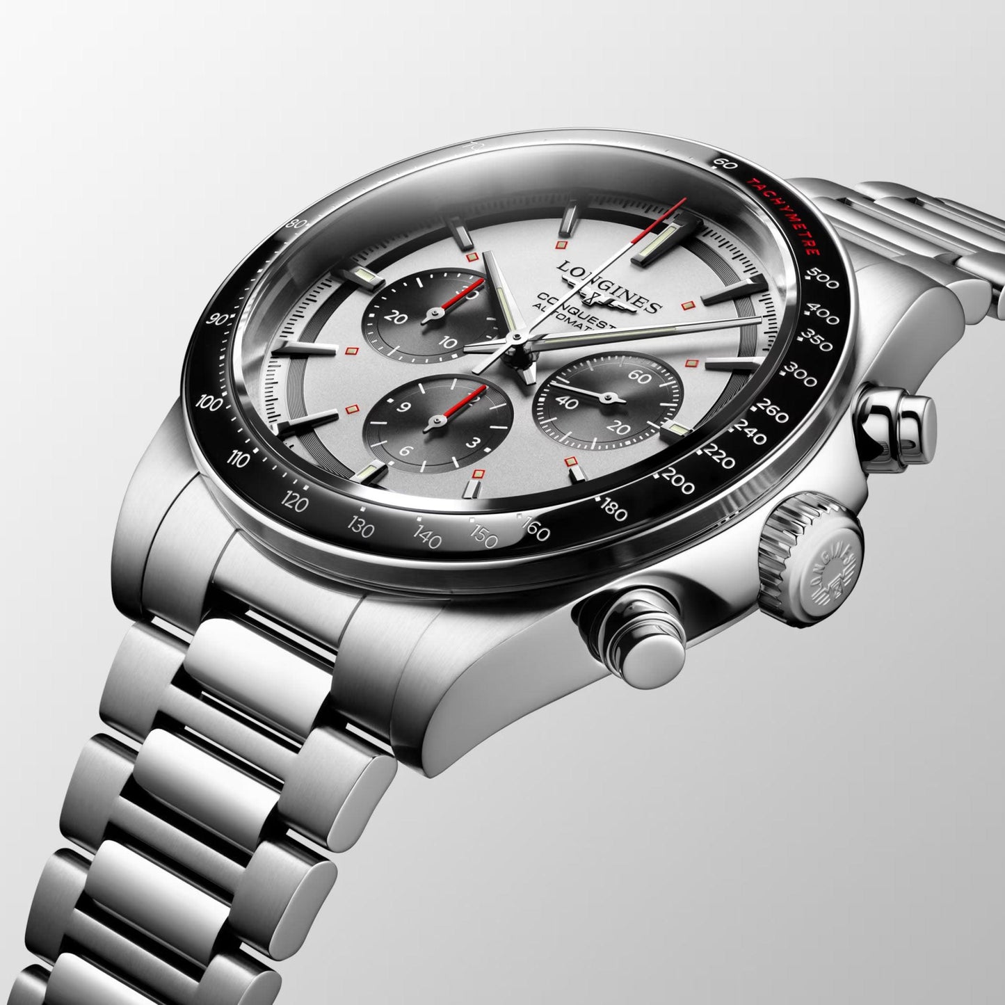 Longines horloge New Conquest 42mm zilver automatisch staal L3.835.4.72.6