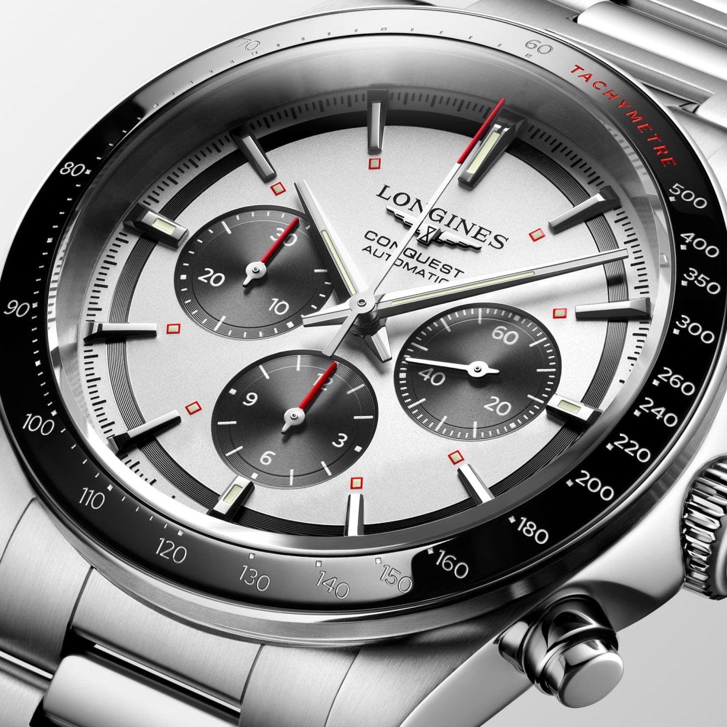 Longines horloge New Conquest 42mm zilver automatisch staal L3.835.4.72.6
