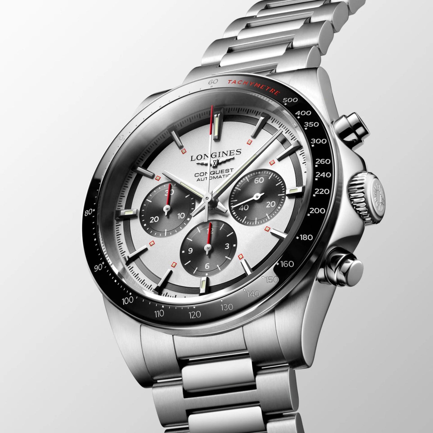 Longines horloge New Conquest 42mm zilver automatisch staal L3.835.4.72.6