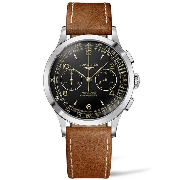 Longines horloge Record Chronograph 40mm zwart automatisch staal L2.921.4.56.2