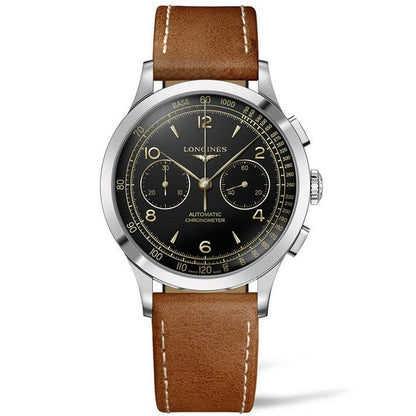 Longines horloge Record Chronograph 40mm zwart automatisch staal L2.921.4.56.2