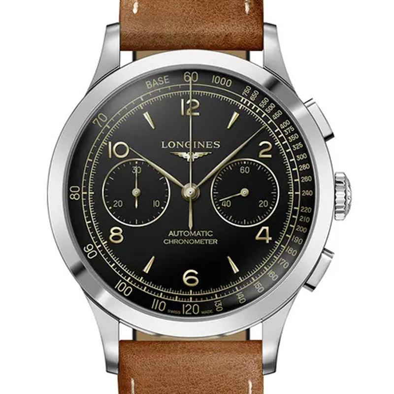 Longines horloge Record Chronograph 40mm zwart automatisch staal L2.921.4.56.2