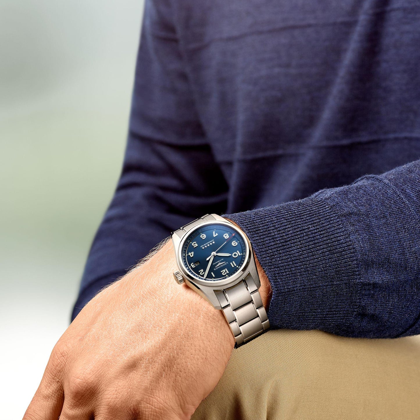 Longines horloge Spirit 42mm blauw automatisch staal L3.811.4.93.6