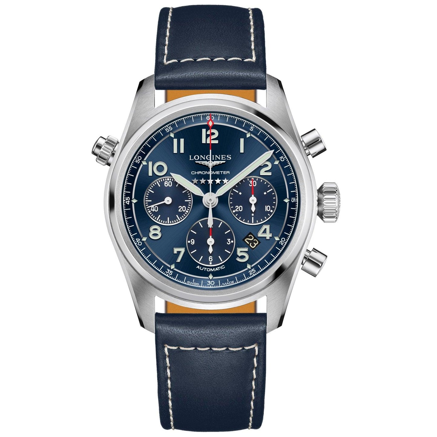 Longines horloge Spirit chronograaf 42mm blauw automatisch staal L3.820.4.93.0