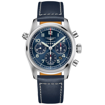 Longines horloge Spirit chronograaf 42mm blauw automatisch staal L3.820.4.93.0