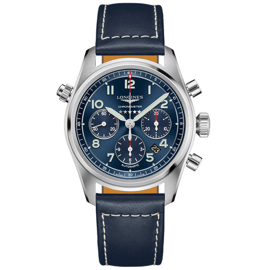 Longines horloge Spirit chronograaf 42mm blauw automatisch staal L3.820.4.93.0