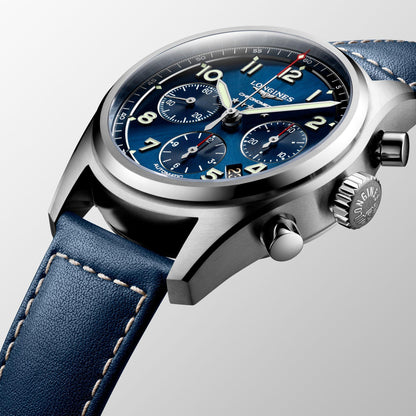 Longines horloge Spirit chronograaf 42mm blauw automatisch staal L3.820.4.93.0