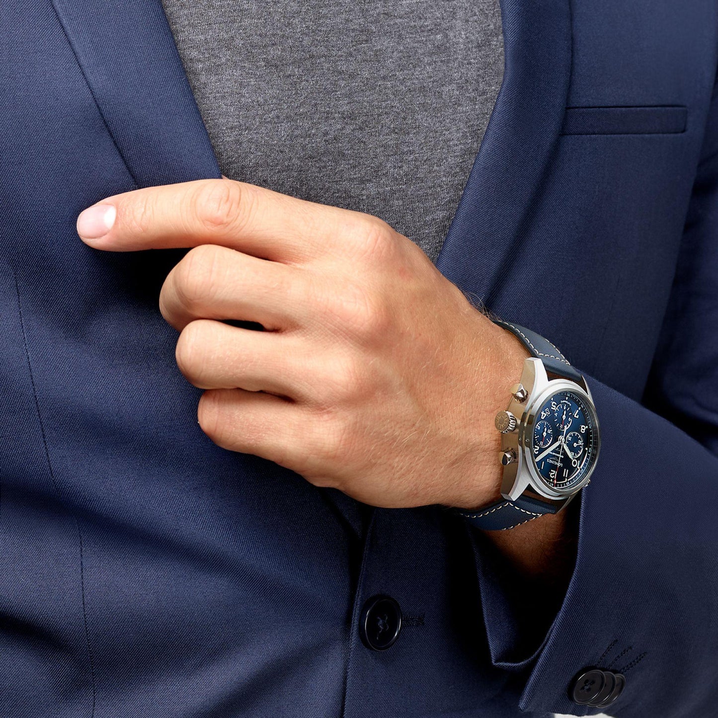 Longines horloge Spirit chronograaf 42mm blauw automatisch staal L3.820.4.93.0