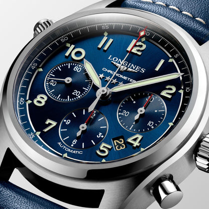Longines horloge Spirit chronograaf 42mm blauw automatisch staal L3.820.4.93.0