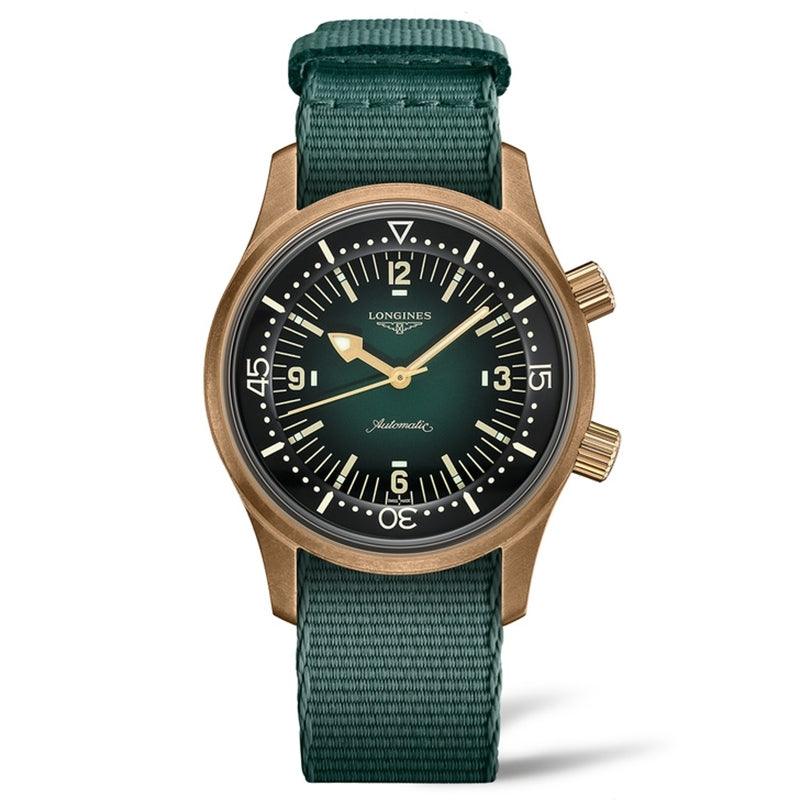 Longines horloge The Longines Legend Diver Watch 42mm groen automatisch brons titanium L3.774.1.50.2