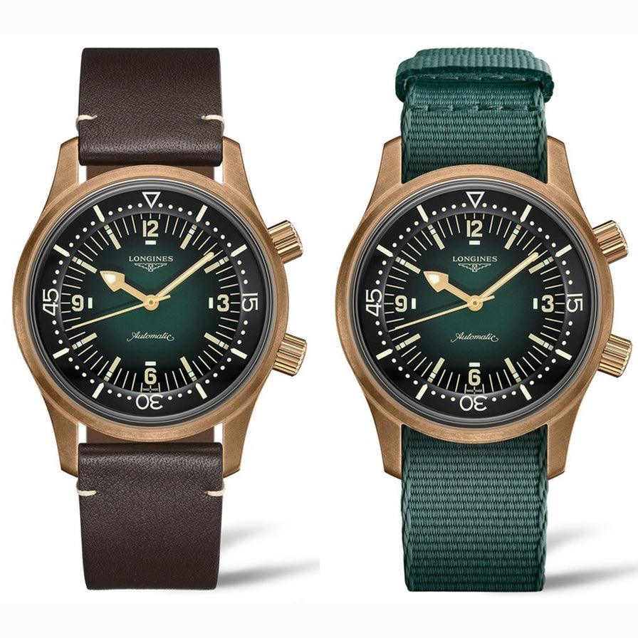 Longines horloge The Longines Legend Diver Watch 42mm groen automatisch brons titanium L3.774.1.50.2