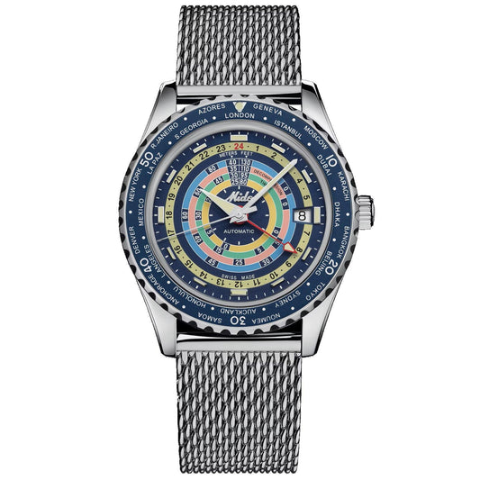 Mido orologio Ocean Star Decompression Worldtimer Special Edition 40mm blu automatico acciaio M026.829.17.041.00
