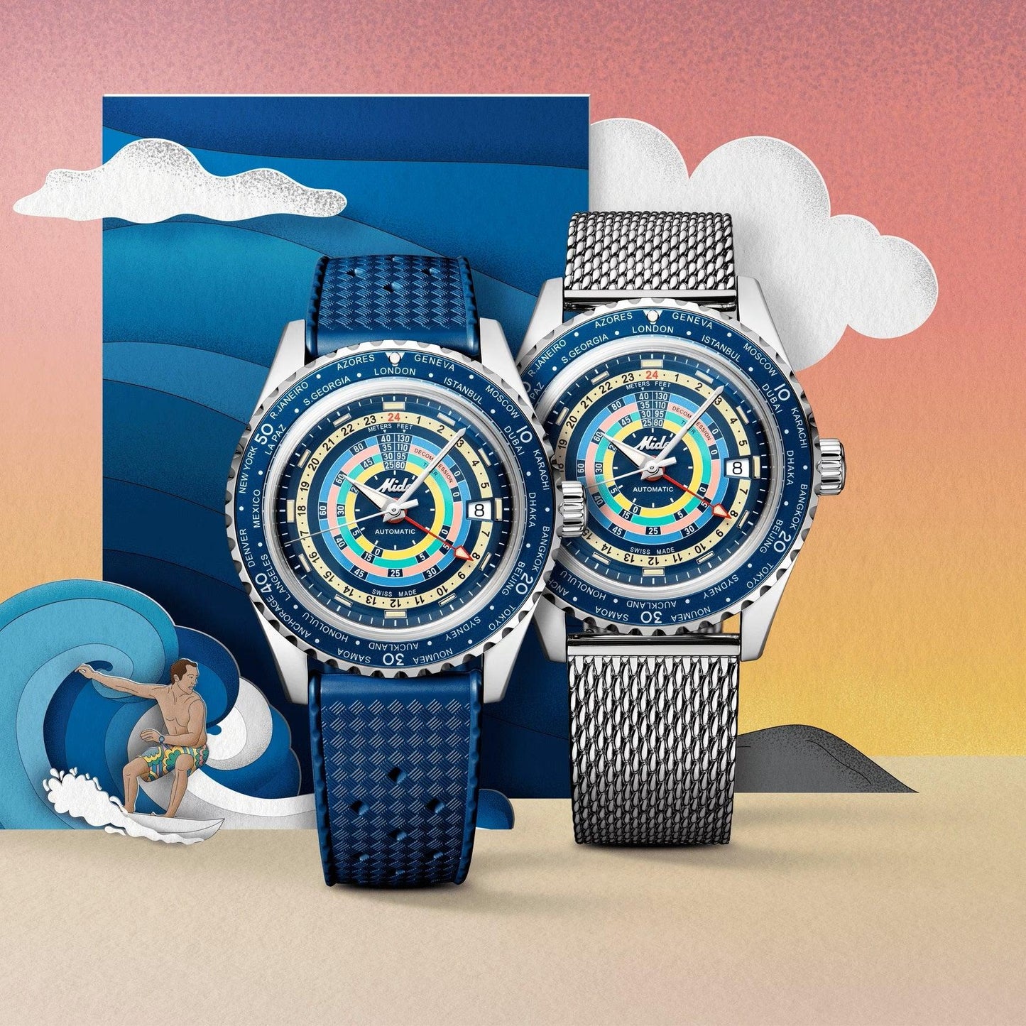 Mido orologio Ocean Star Decompression Worldtimer Special Edition 40mm blu automatico acciaio M026.829.17.041.00