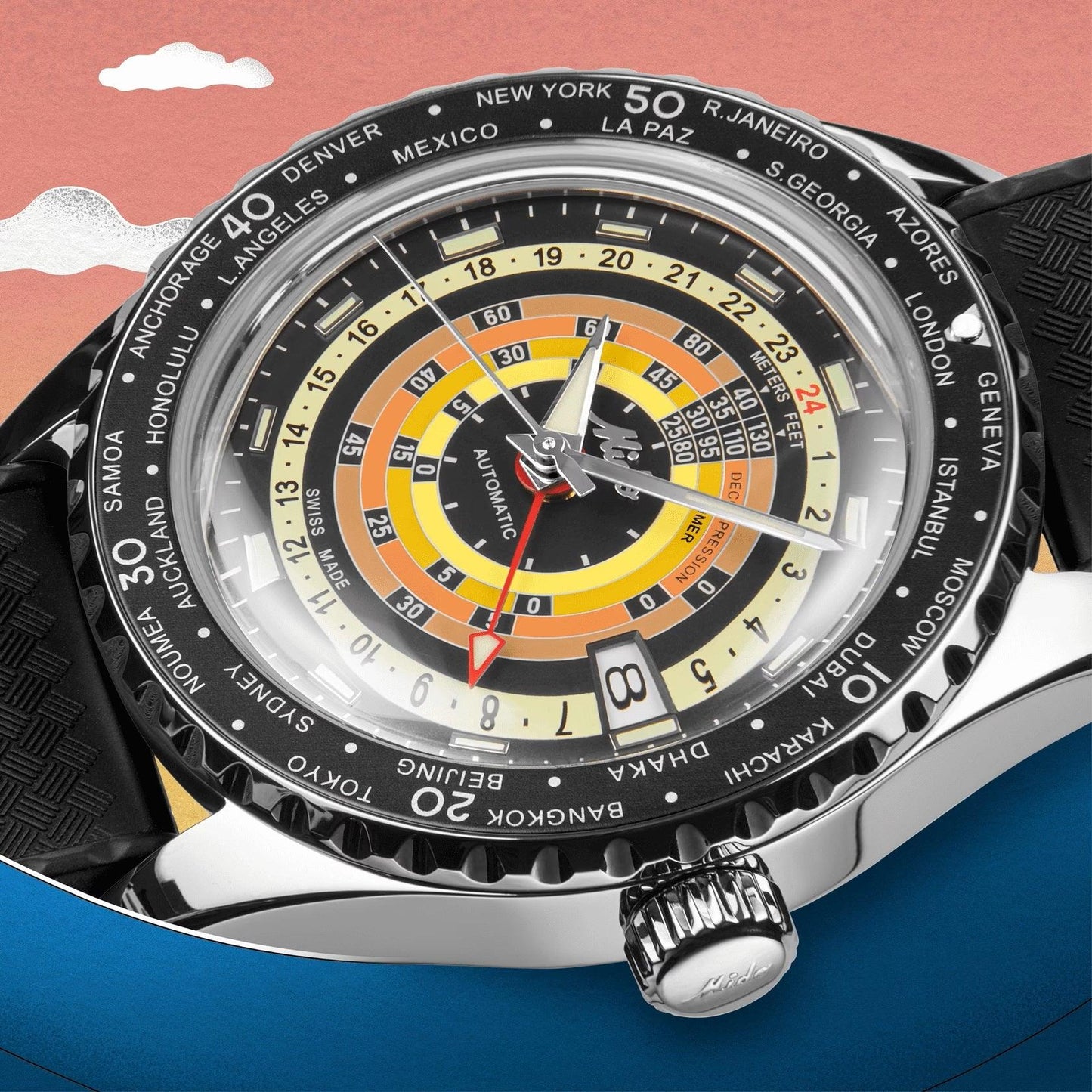 Mido horloge Ocean Star Decompression Worldtimer Special Edition 40mm zwart automatisch staal M026.829.17.051.00