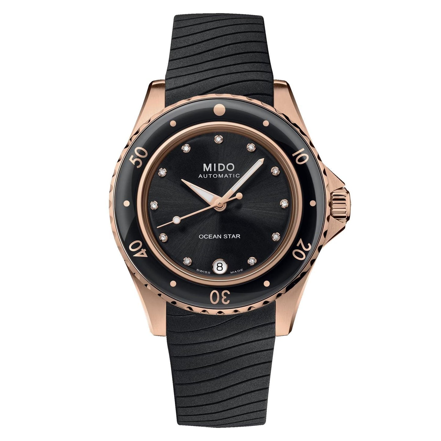 Mido horloge Ocean Star Lady 36,5mm zwart automatisch staal PVD roségoud afwerking M026.207.37.056.00