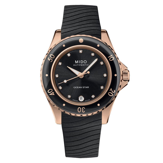 Mido horloge Ocean Star Lady 36,5mm zwart automatisch staal PVD roségoud afwerking M026.207.37.056.00