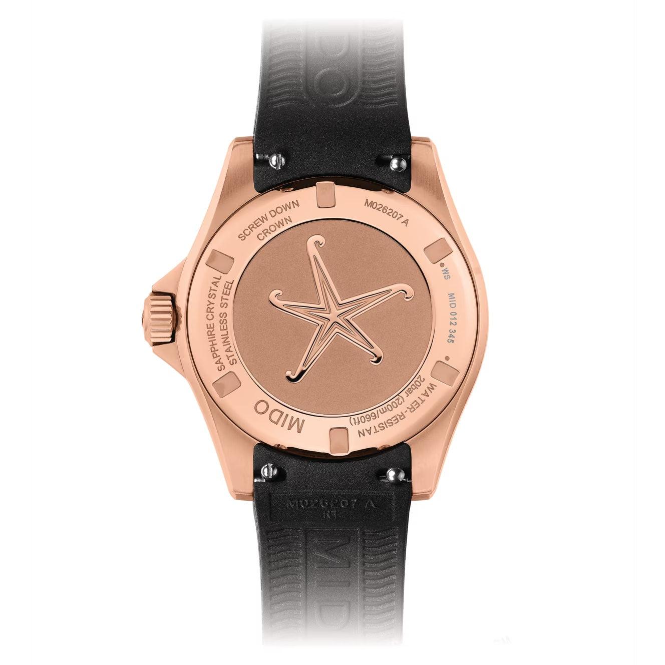 Mido horloge Ocean Star Lady 36,5mm zwart automatisch staal PVD roségoud afwerking M026.207.37.056.00