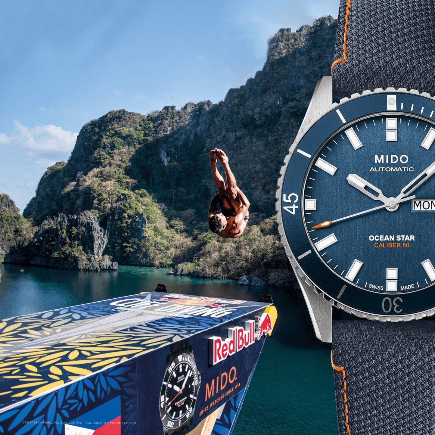 Mido horloge Ocean Star Red Bull Cliff Diving gelimiteerde oplage 500 stuks 42mm blauw automatisch staal M026.430.17.041.00