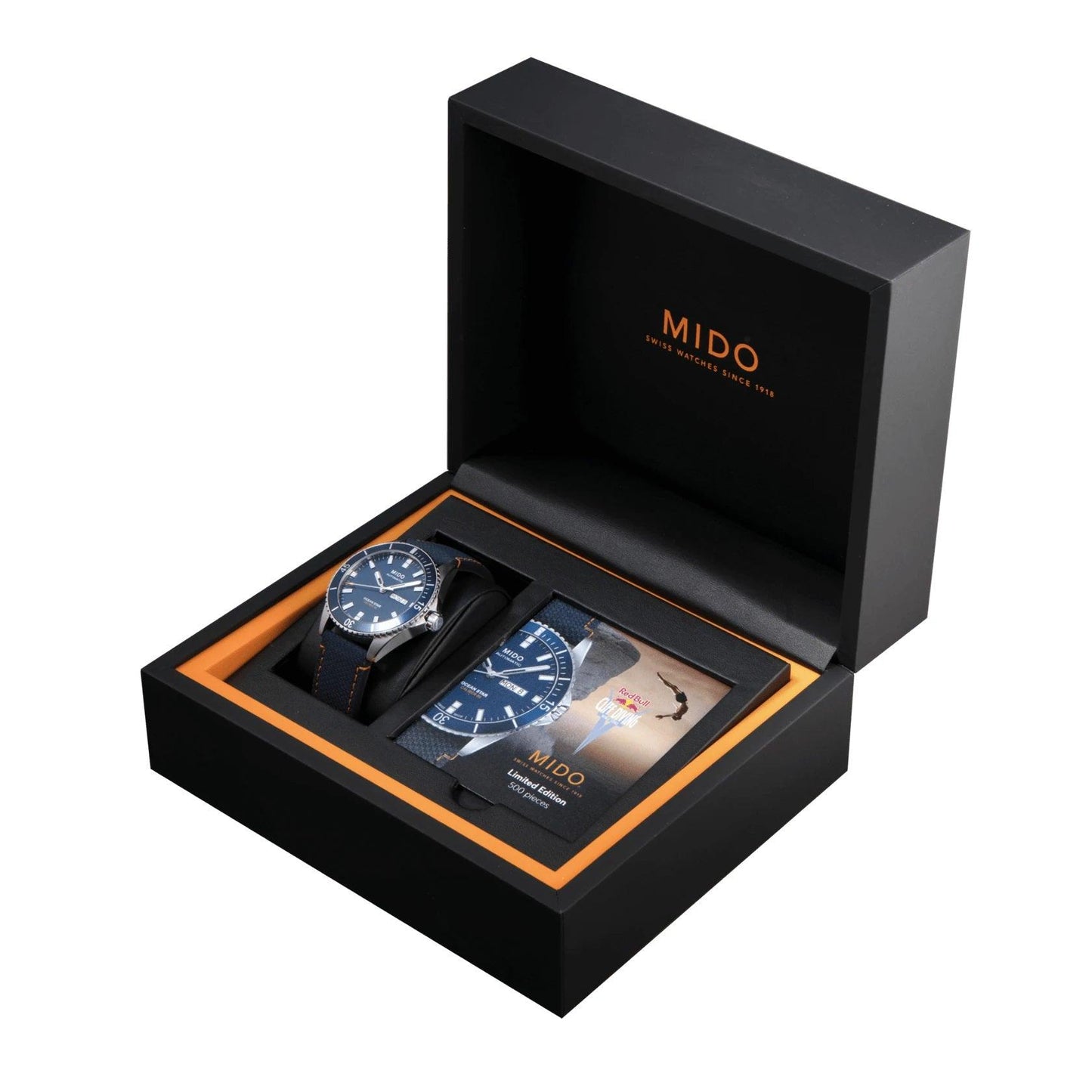 Mido horloge Ocean Star Red Bull Cliff Diving gelimiteerde oplage 500 stuks 42mm blauw automatisch staal M026.430.17.041.00