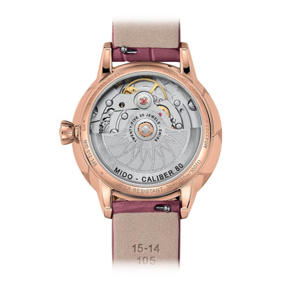 Mido horloge Rainflower Night 34mm parelmoer diamanten automatisch staal PVD roségoud afwerking M043.207.36.106.00