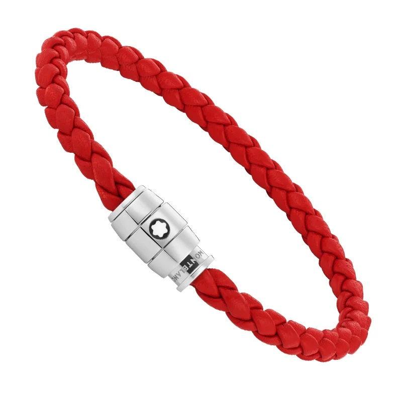 Montblanc armband van rood gevlochten leer met 3-ring sluiting maat M 130902 63
