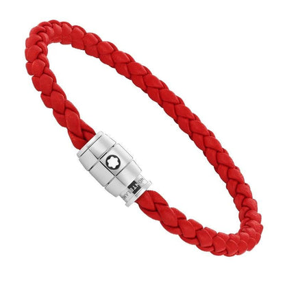 Montblanc armband van rood gevlochten leer met 3-ring sluiting maat M 130902 63