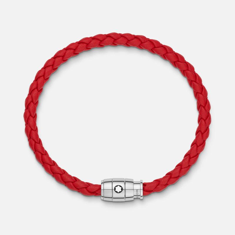 Montblanc armband van rood gevlochten leer met 3-ring sluiting maat M 130902 63