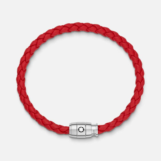 Montblanc armband van rood gevlochten leer met 3-ring sluiting maat M 130902 63