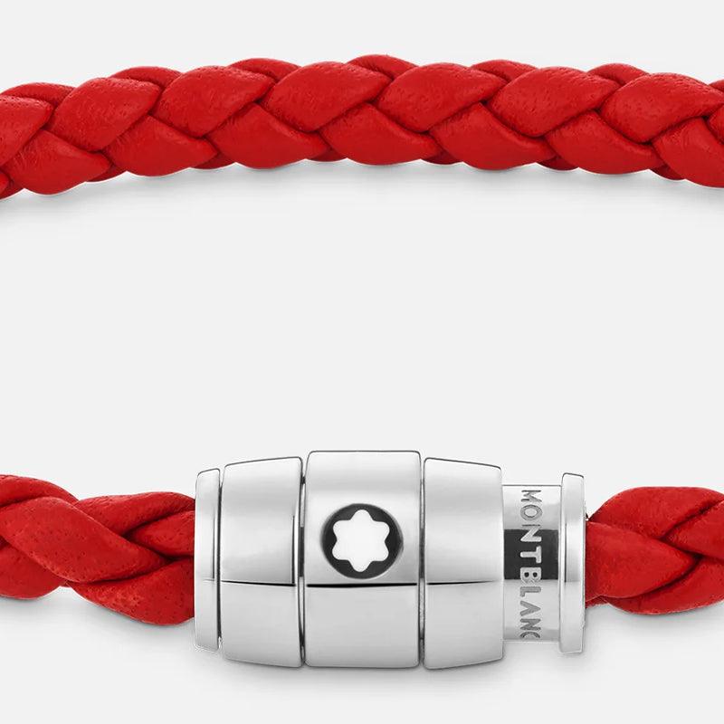 Montblanc armband van rood gevlochten leer met 3-ring sluiting maat M 130902 63