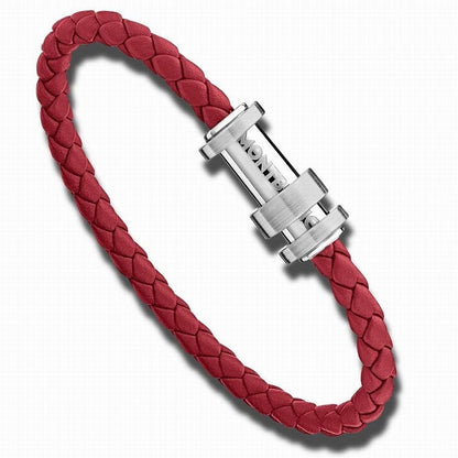 Montblanc herenarmband staal rood gevlochten leer (RED) maat L 118881 68