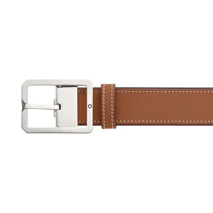 Montblanc riem 35mm met rechthoekige gesp van leer bruin/grijs omkeerbaar verstelbare maat 131164