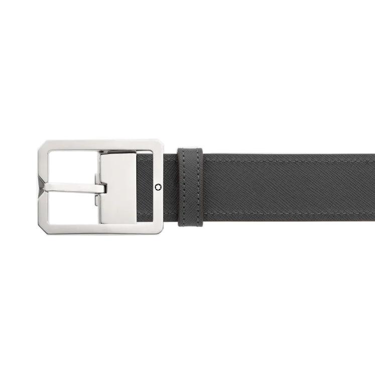 Montblanc riem 35mm met rechthoekige gesp van leer bruin/grijs omkeerbaar verstelbare maat 131164