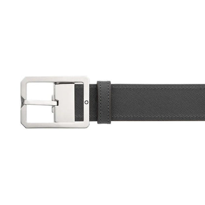 Montblanc riem 35mm met rechthoekige gesp van leer bruin/grijs omkeerbaar verstelbare maat 131164