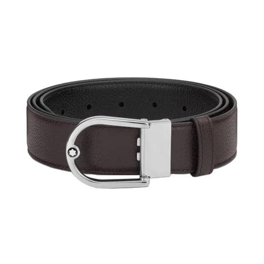 Montblanc riem 35 mm hoefijzergesp generfd leer omkeerbaar ebbenhout/zwart 198632