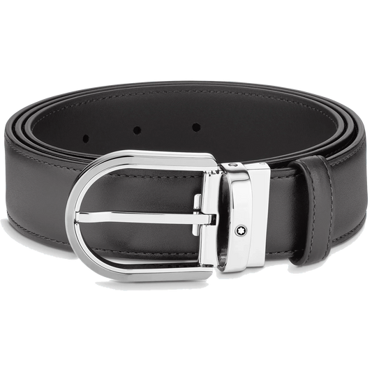 Montblanc riem 35 mm grijs leer met hoefijzervormige gesp 129437