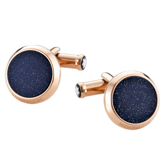 Montblanc manchetknopen Iconic Collection staal PVD roségoud afwerking blauwe elioliet 112908