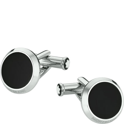 Montblanc manchetknopen Meisterstück rond staal met onyx inzet 112896