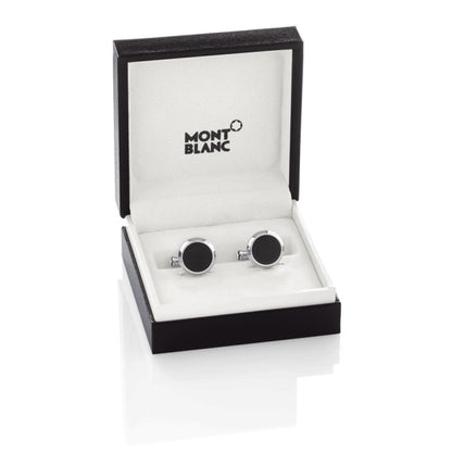 Montblanc manchetknopen Meisterstück rond staal met onyx inzet 112896