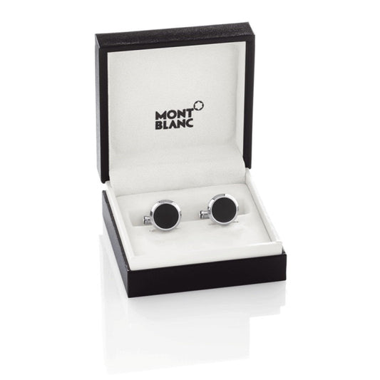 Montblanc manchetknopen Meisterstück rond staal met onyx inzet 112896