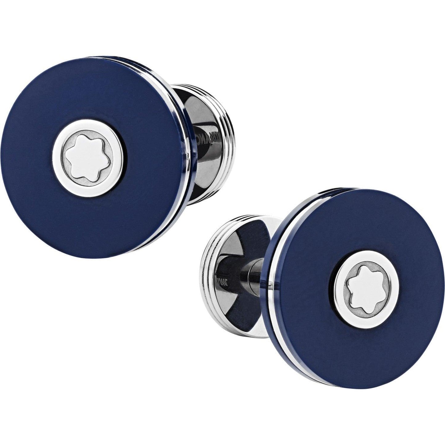 Montblanc ronde manchetknopen van edelstaal met blauwe hars 123812