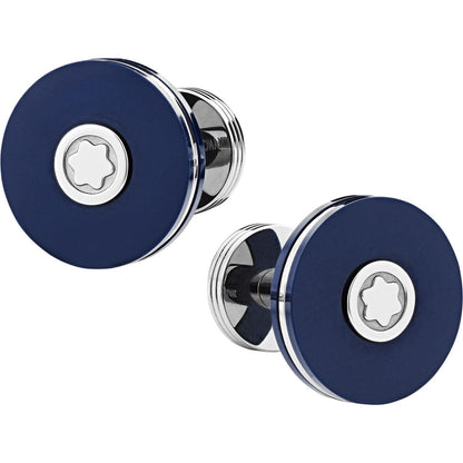 Montblanc ronde manchetknopen van edelstaal met blauwe hars 123812