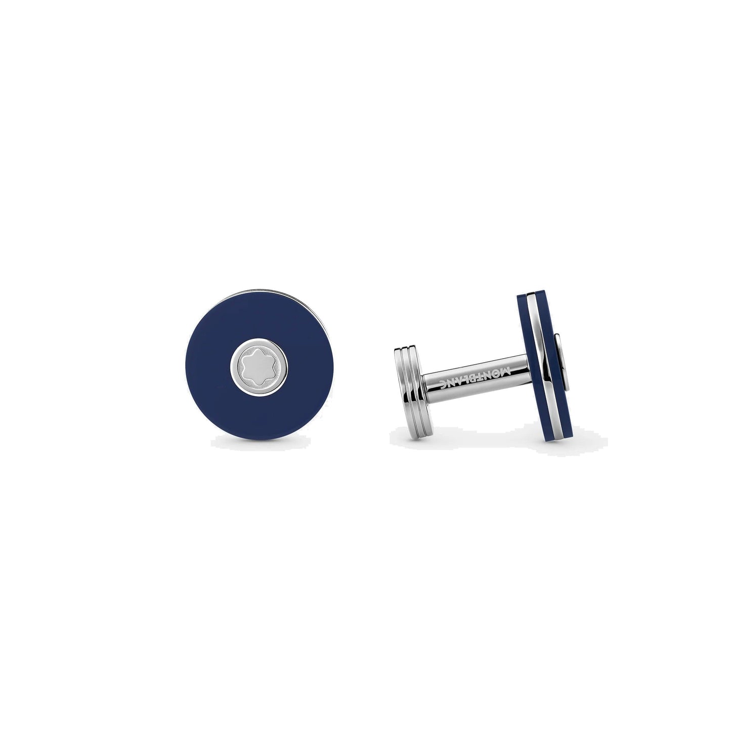 Montblanc ronde manchetknopen van edelstaal met blauwe hars 123812