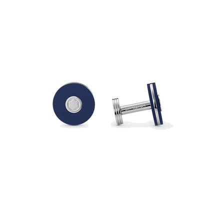 Montblanc ronde manchetknopen van edelstaal met blauwe hars 123812